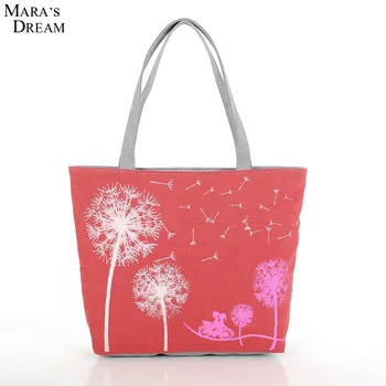 New Fashion Canvas Printed Flowers Zipper Women Handbag 2