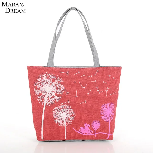 New Fashion Canvas Printed Flowers Zipper Women Handbag 2