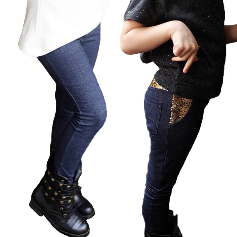 

Skinny Jeans For Girls Autumn Winter Teenage Girl Thin / Velvet Sequin Denim Pants Children's Clothing Kids Elastic Trausers