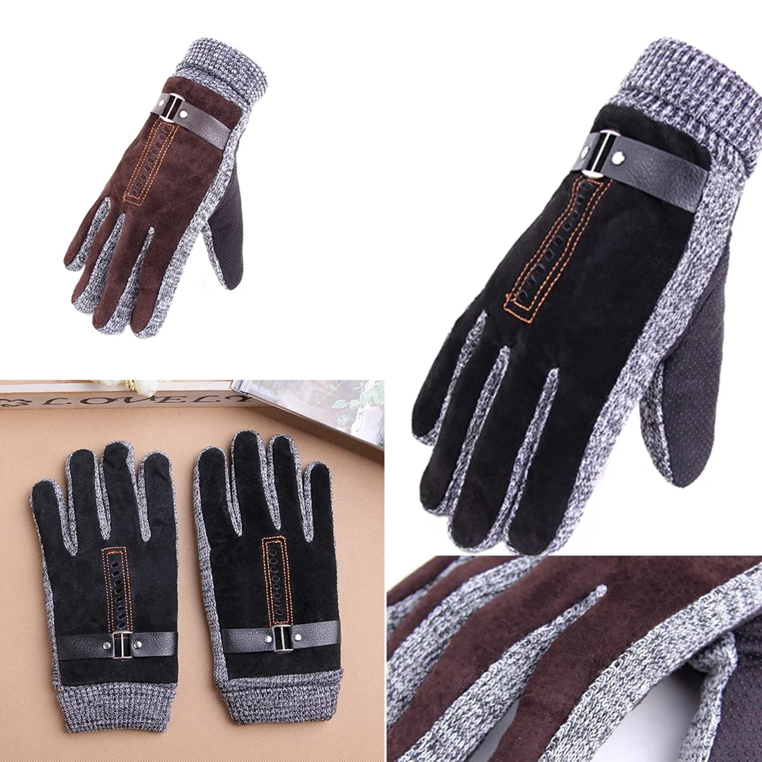 Свиной перчатки Лидер продаж зимние плотные теплые флисовые Для мужчин женские кожаные перчатки для Для мужчин Варежки длинные перчатки
