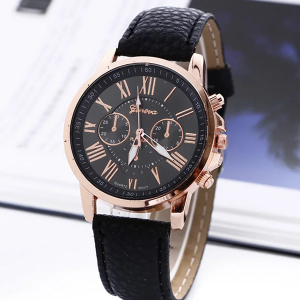 

2017 New Fashion Geneva Watches Roman Numerals Faux Leather Quartz Watch Women Men Casual Wrist Watch relogios feminino Hours