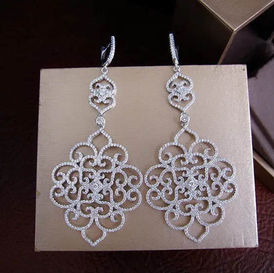 

women earrings,Luxury micro pave setting AAA cubic zirconia clear hollowed out long drop earrings,E1270