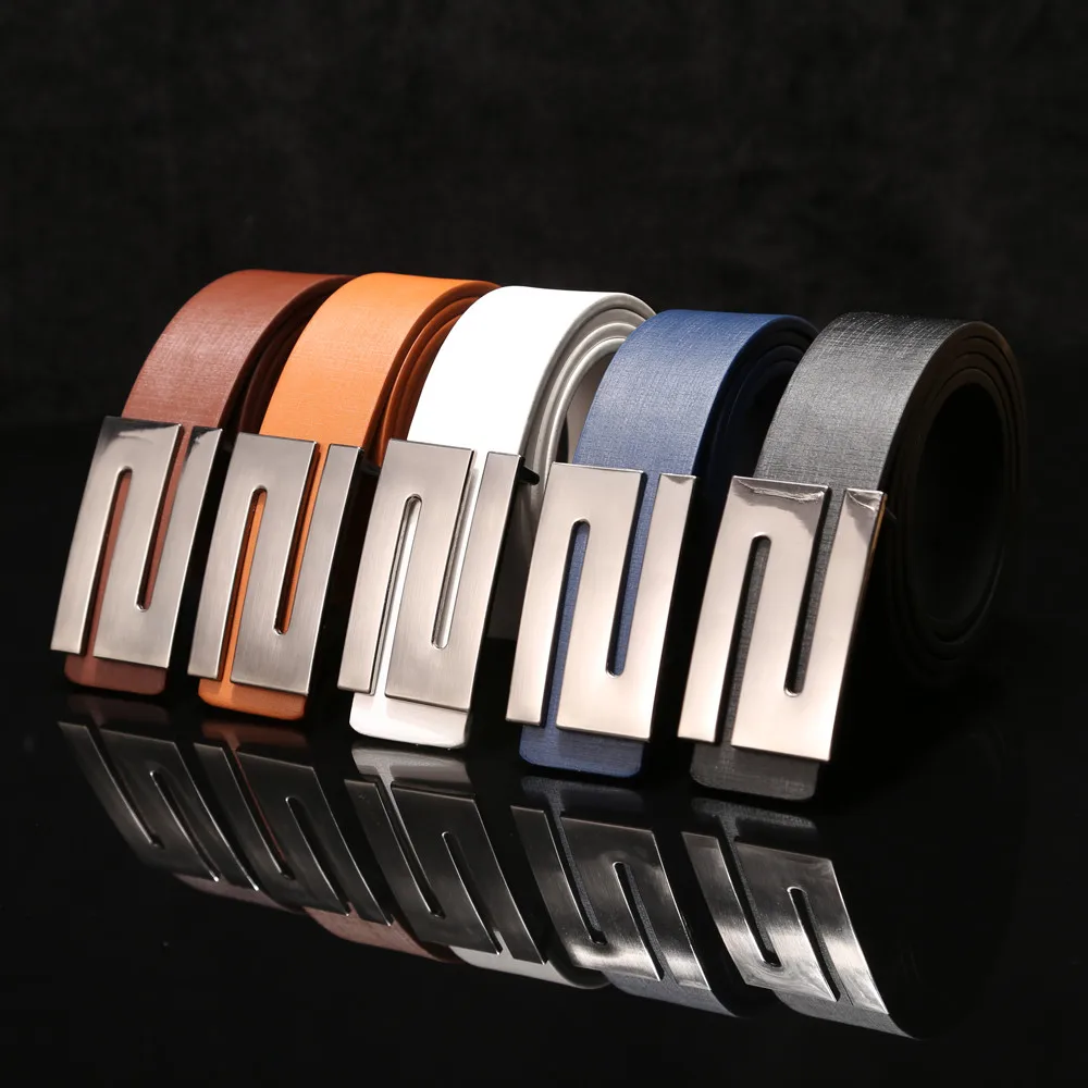 

Men Fashion Leather Thin Belt Waistband Unisex Men Women brand Buckle Belts Automatic Buckle Leather Waist Strap Belts Buckle