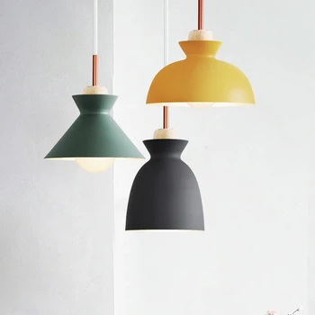 

Fashion Colorful Modern Wood Pendant Lights Lamparas Minimalist design shade Luminaire Dining Room Lights Pendant Lamp