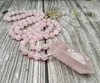 YA3998 Natural Rose Quartzs Point Rose Quartzs Beads Knotted Handmade Necklace 2