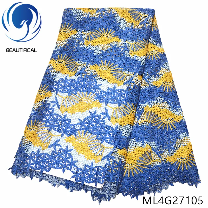 

BEAUTIFICAL african fabrics cord guipure lace with stones 5yards embroidery beads water soluble lace fabric for women ML4G271