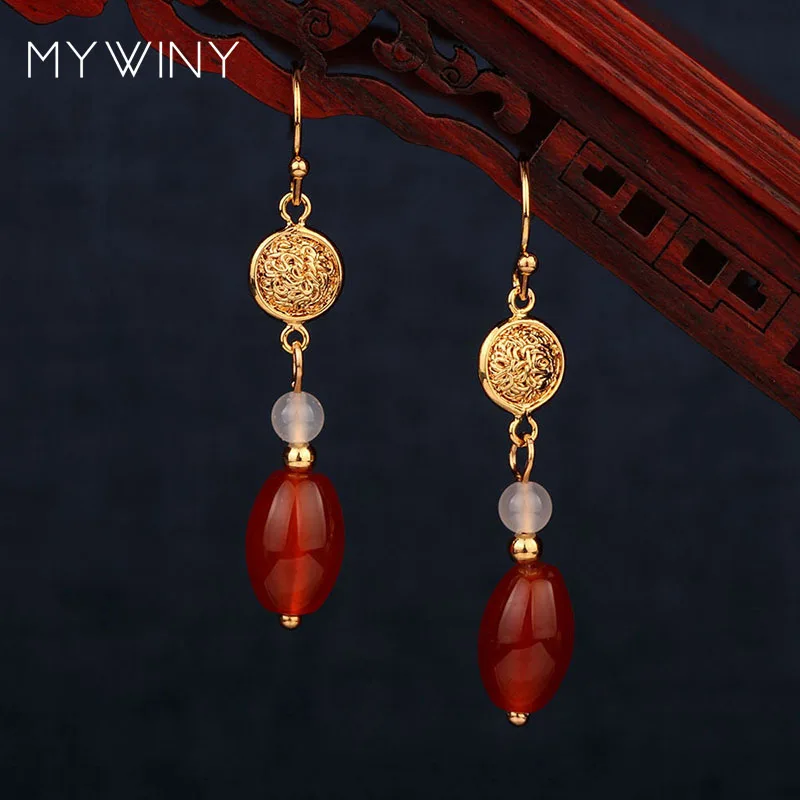 MYWINY медные натуральные камни Винтажные серьги модные этнические ювелирные
