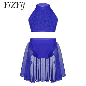 

YiZYiF Girls Ballet Dance Dress Sleeveless Mock Neck Crop Top with Bottoms Set for Celebration of Spirit Praise Lyrical Dance