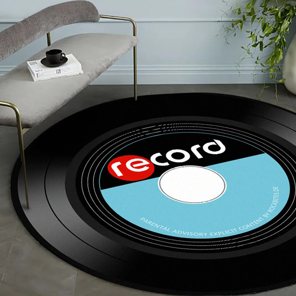 

PVC MUSIC Printed Soft Fabric Round Floor Mat Record Pattern Carpet Room Area alfombra Bedroom Rug tapis pads Decoration #23/5
