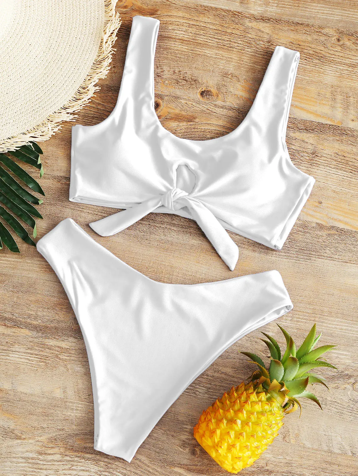 ZAFUL Women High Leg Knotted High Rise Bathing Suit Mid Waist Wire Free