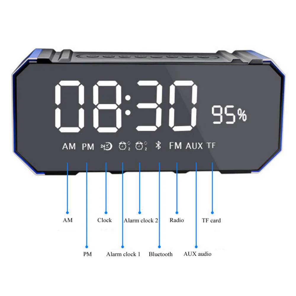 

DG1000 Speaker 2400mah Music Microphone Loudspeaker Box Wireless Bluetooth Speaker LED Liquid Crystal Display Alarm Clock