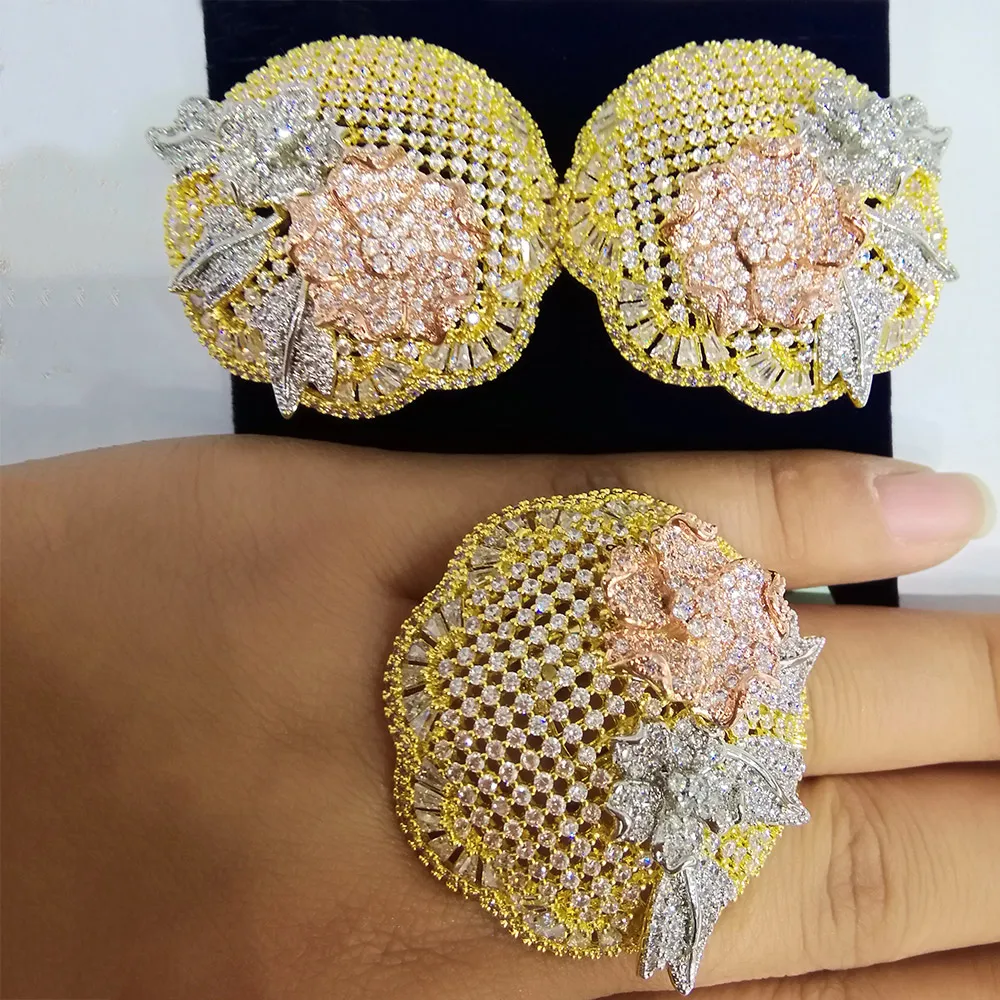 

GODKI Luxury Flower African Earring Ring Jewelry Sets For Women Wedding AAA Cubic Zirconia Engagement Dubai Indian Jewelry Sets