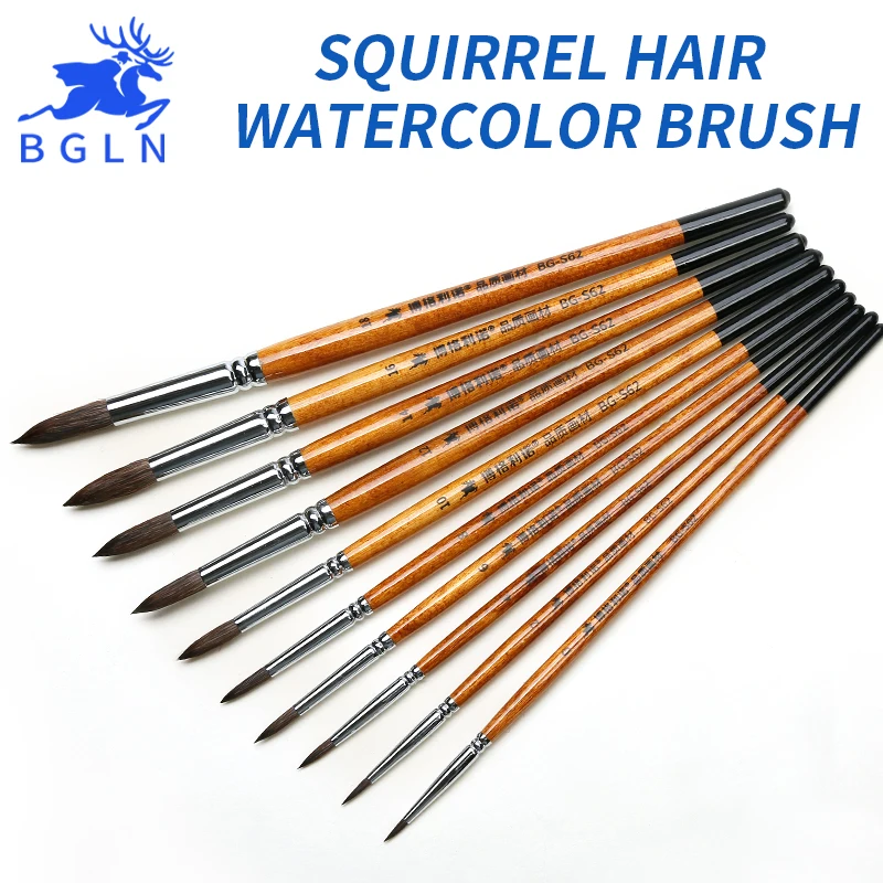Bgln 1Piece Squirrel Hair Professional Watercolor Paint Brush Pointed