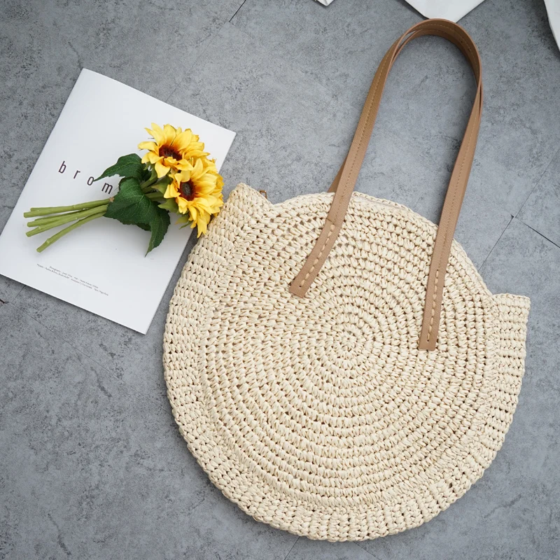 Round Straw Beach Bag Vintage Handmade Woven Shoulder Bag Raffia circle Rattan bags Bohemian Summer Vacation Casual Bags Round Straw Beach Bag Vintage Handmade Woven Shoulder Bag Raffia circle Rattan bags Bohemian Summer Vacation Casual Bags