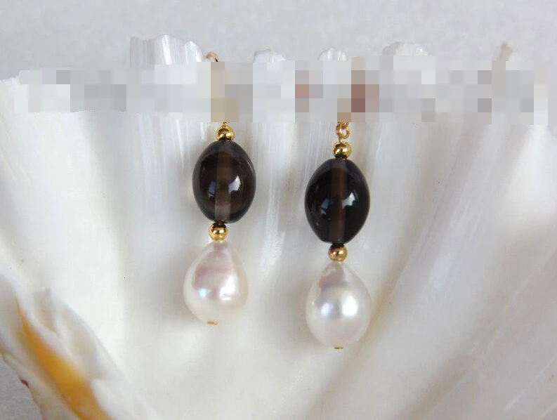 

1174 baroque black crystal white freshwater pearl dangle earrings