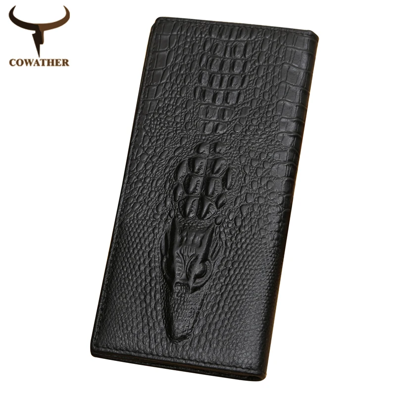 

COWATHER alligator top cow genuine leather wallets for men 2016 Crocodile pattern Exquisite craft fashion design free shipping