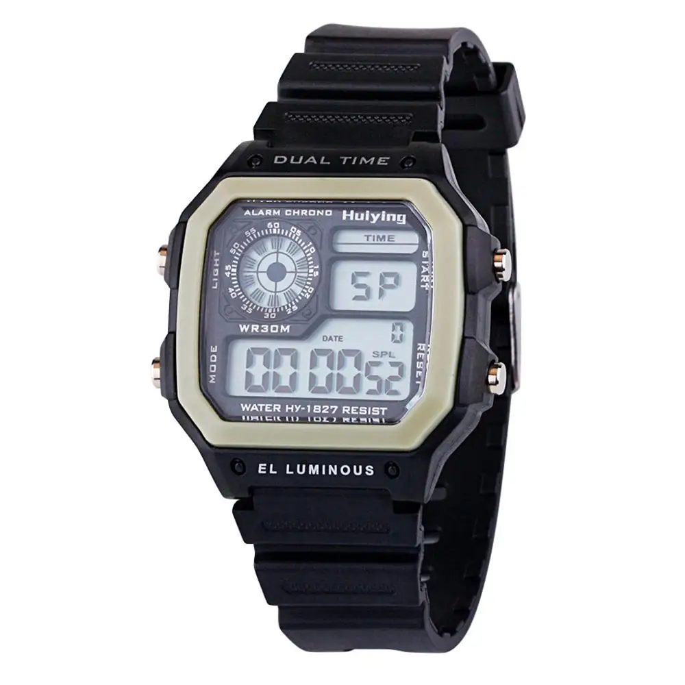 Мужские Цифровые спортивные водонепроницаемые часы с двойным временем, мужские многофункциональные светодиодный электронные часы, наручные часы с секундомером - Цвет: D