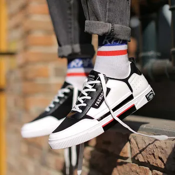 

New Men'S Shoes Students PU Waterproof Stitching Men'S Shoes Fashion Bright Contrast Color Low-Top Lace-Up Versatile Shoes Male