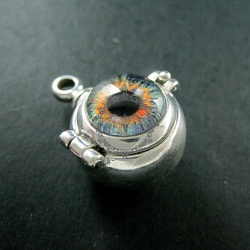 

22mm vintage style antiqued silver blue orange dragon devil eyes steam punk ball vial wish pendant charm 1830064