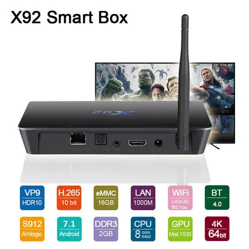

X92 4K TV Box Amlogic S912 VP9 Android 6.0 TV Box 2G16G with Gigabyte RJ45 Dual Band WIFI Bluetooth 4.0 Support DLNA OTT TV BOX