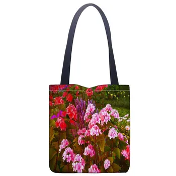 

Custom Flower Handbag Print Canvas Fabric Tote Bag Customized Eco Bags Single Shoulder Bag Custom Made Shopping Bags