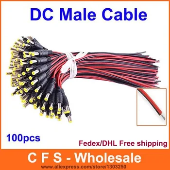

DHL Free shipping 100pcs DC Power 2.1*5.5mm male cable Pigtail plug Adapter Tail extension for CCTV 12V 100% New Red/Black