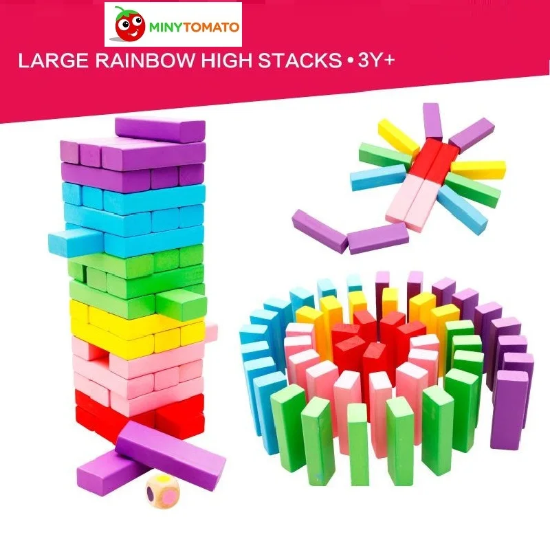 

48pcs/set Colorful Wooden Domino Stacker Extract Jenga Tumbling Tower Stacking Blocks Game Inddor Toys for Bay Education