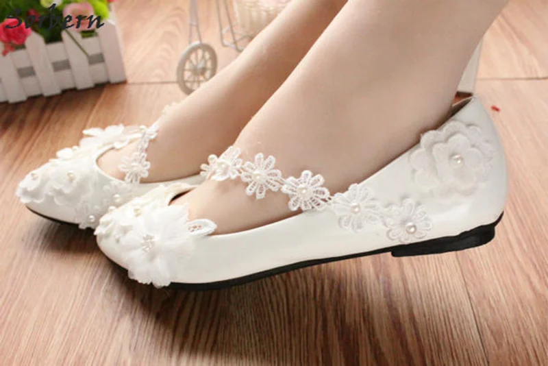 Sorbern/белые женские туфли на плоской подошве свадебные туфли с цветочным кружевом женские свадебные туфли на плоской подошве 3 см, 5 см, 8 см дешевая обувь для подружки невесты