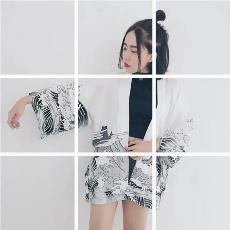 

Japan Style Kimono Cardigan Ethnic Print Half Sleeve Summer Women Chiffon Tops Casual Loose Women Blouses Shirts