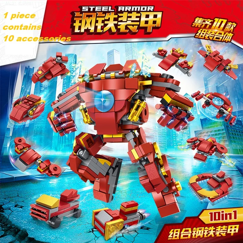222pcs 10in1 Steel Armor Building Blocks Iron Man Figure Model Bricks compatible legoed Toys For Kids Gifts | Игрушки и хобби