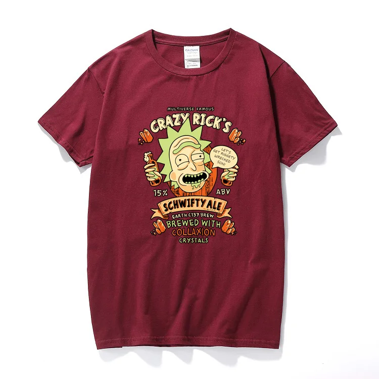 Крутая Мужская футболка Рик Морти, популярные футболки с аниме рисунком, футболка для фитнеса с героями мультфильмов, мужские футболки высокого качества, европейские размеры - Цвет: Бургундия