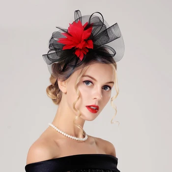 

Sedancasesa Lady Black Headwear Sinamay Fascinator Hats Women Handmade Bowknot Net Church Hats Cocktail Hat for Evening Party