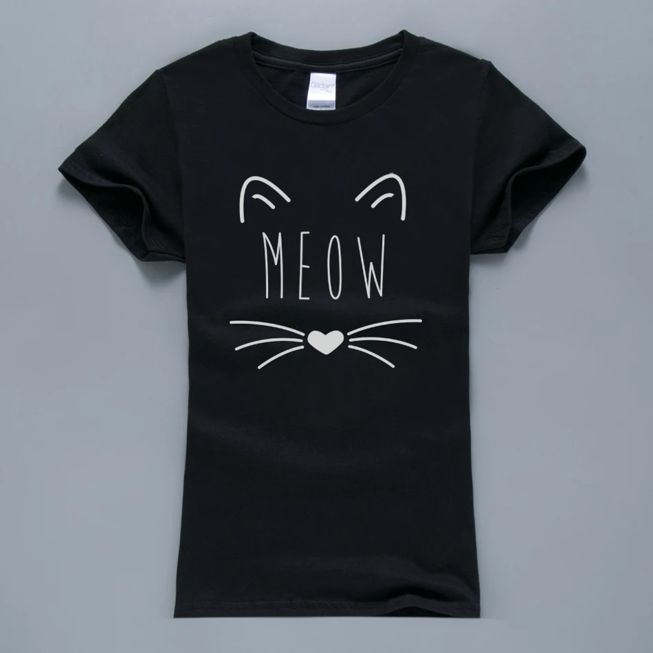 Женская футболка Kawaii Meow Cat Kitty летняя из 100% хлопка с коротким рукавом розовые Топы