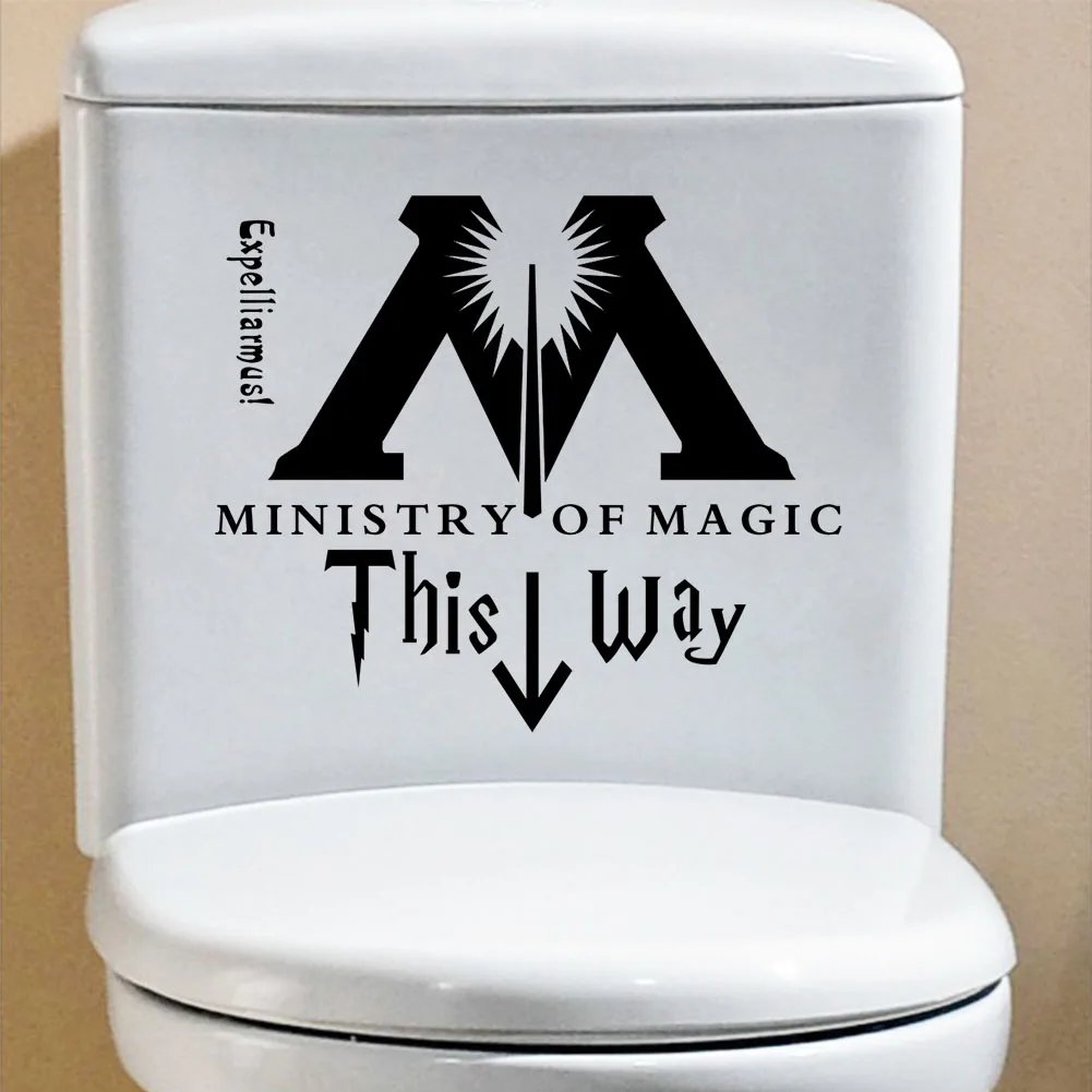

Ministry Of Magic This Way Wall Stickers For Bathroom Toilet Sticker Home Decor Harry Potter Parody Black Vinyl DIY Art Decals