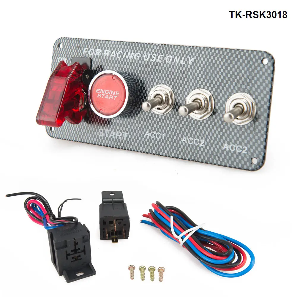 

12V Carbon Panel Engine Start Push Button Toggle Switch 4in1 For Racing Vehicles TK-RSK3018