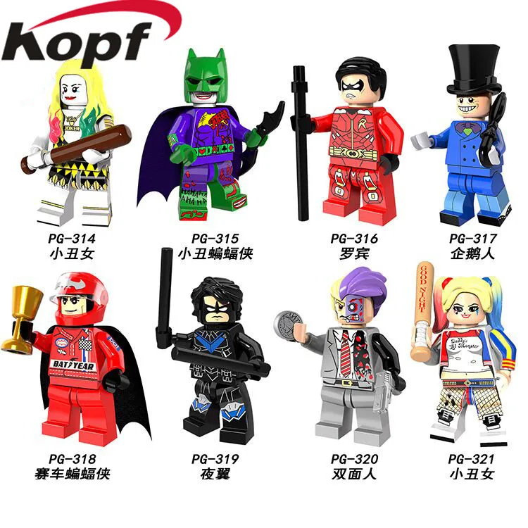 

Single Sale Super Heroes Joker Batman Harley Quinn Robin Penguin Nightwing Two Face Building Blocks Children Gift Toys PG8103