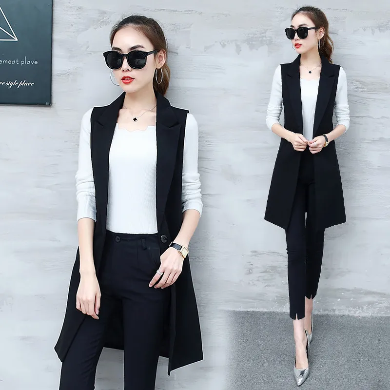 Elegant Suit Vest Women Spring Summer Sleeveless Long Vest Jacket Colete Plus Size 3XL Blazer Vest Coat Women Waistcoat C4202