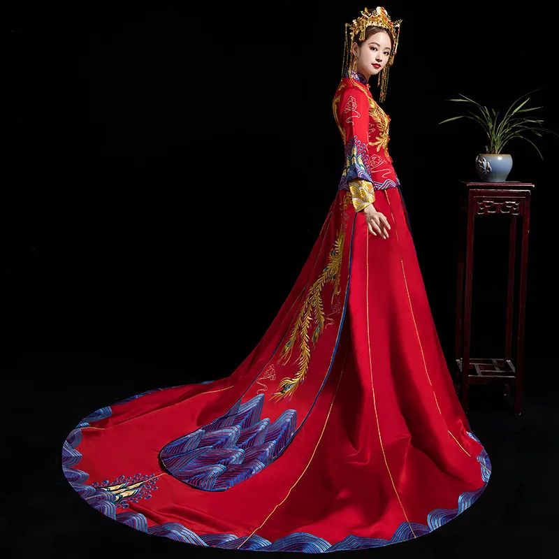 Megadescuento Vestido De Boda China Cheongsam De Cola Larga Qipao Ropa Tradicional Top Falda Conjunto De Traje De La Tunica De Estilo Chino May 2020