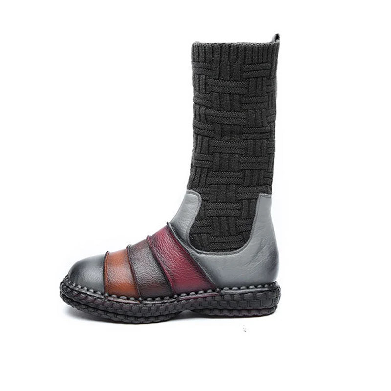 Ceny BEYARNE dziewiarskie botki Genuien skórzane 2018 zimowe platformy damskie zabytkowe buty śnieżne Retro ręcznie robione damskie ciepłe buty