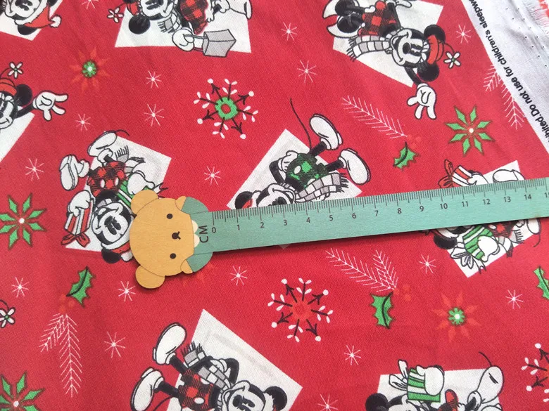 

110*50cm Cartoon Red Christmas Mickey Minnie cotton Fabric Child baby girl Diy Handmade Craft Bedding quilting
