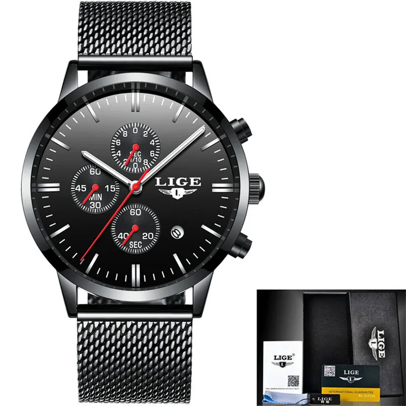 Reloj Hombre LIGE бренд Для мужчин часы платье кварцевые Сталь ремешок мужской ультра
