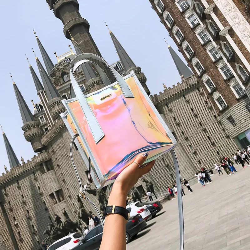 

2019 new fashion ladies shoulder bag laser transparent handbag jelly package Korean fashion slung PVC waterproof beach bag