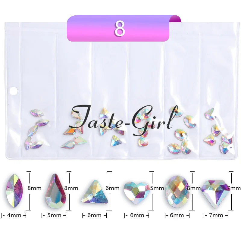 6 форм/упаковка супер блестящий кристалл AB украшения для ногтей DIY Multislice алмазы для ногтей 3D Стразы художественное оформление ногтей - Цвет: GZZ08