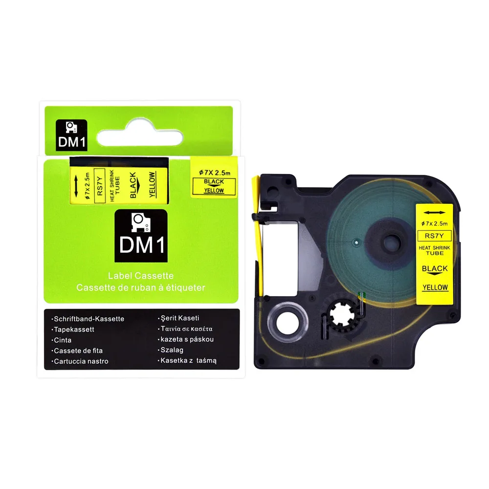 

1PCS compatible Black on Yellow RS7Y 18056 7mm heat shrink tube label tapes for dymo label printers