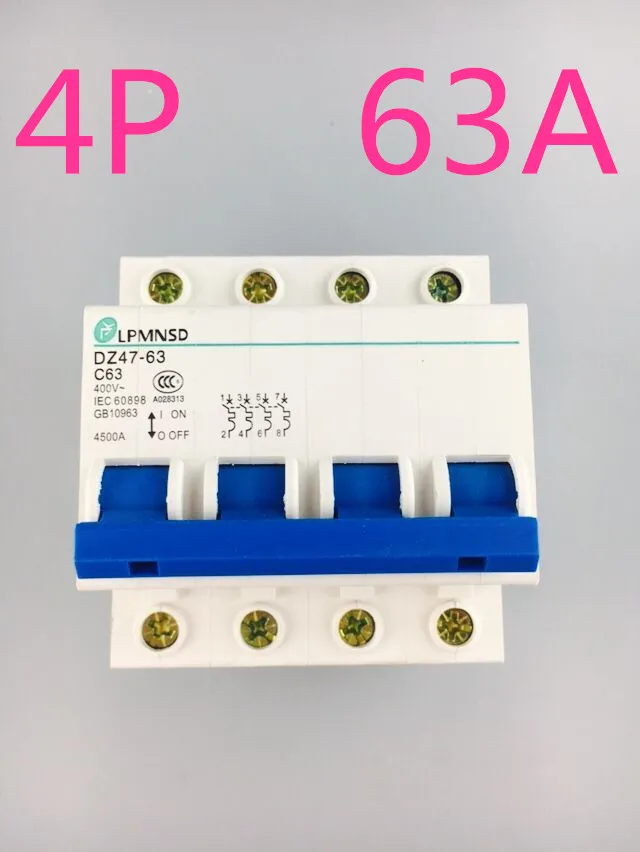 

DZ47 4P 63A Circuit breaker AC MCB safety breaker C Type C45 4 Poles