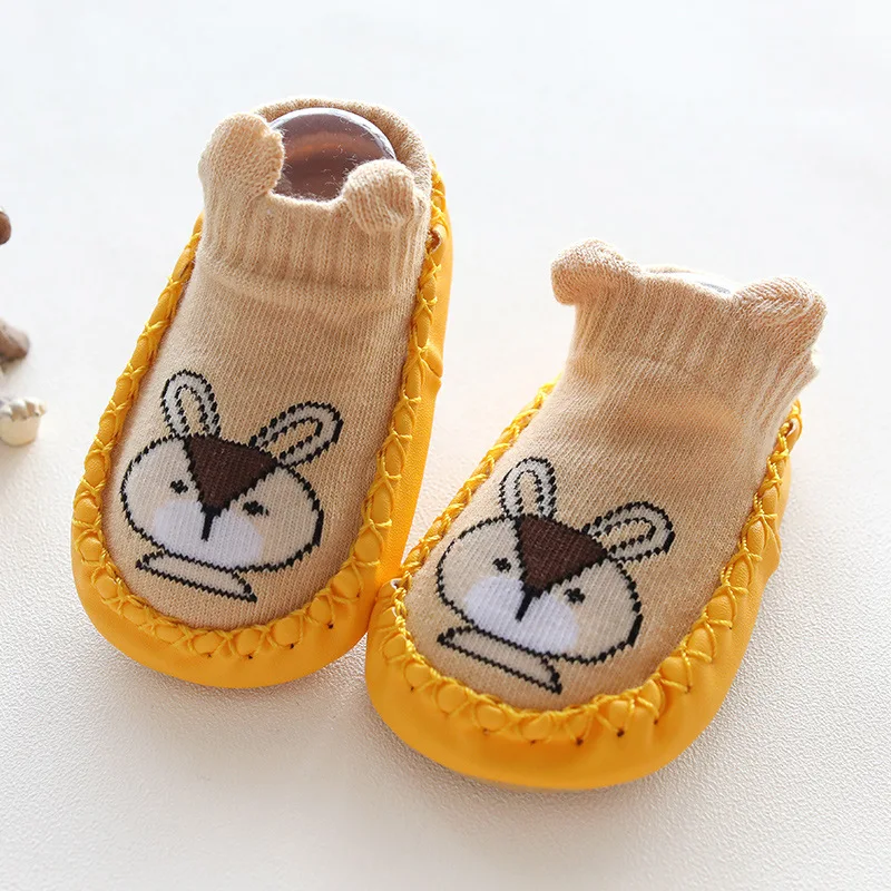 Новинка весны и осень детская мультяшная обувь носки для малышей на нескользящей подошве 0-3 лет хлопок детские носки-тапочки - Цвет: Yellow rabbit