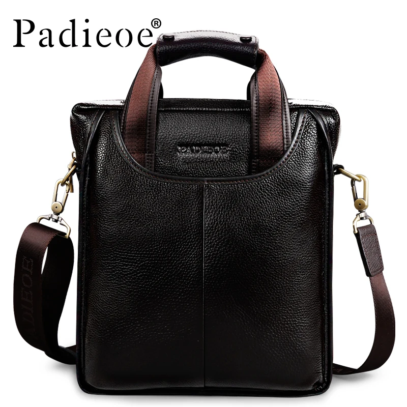 

PADIEOE Men Best quality genuine leather messenger bags luxury business men's briefcases black leather handbags Shoulder Bags