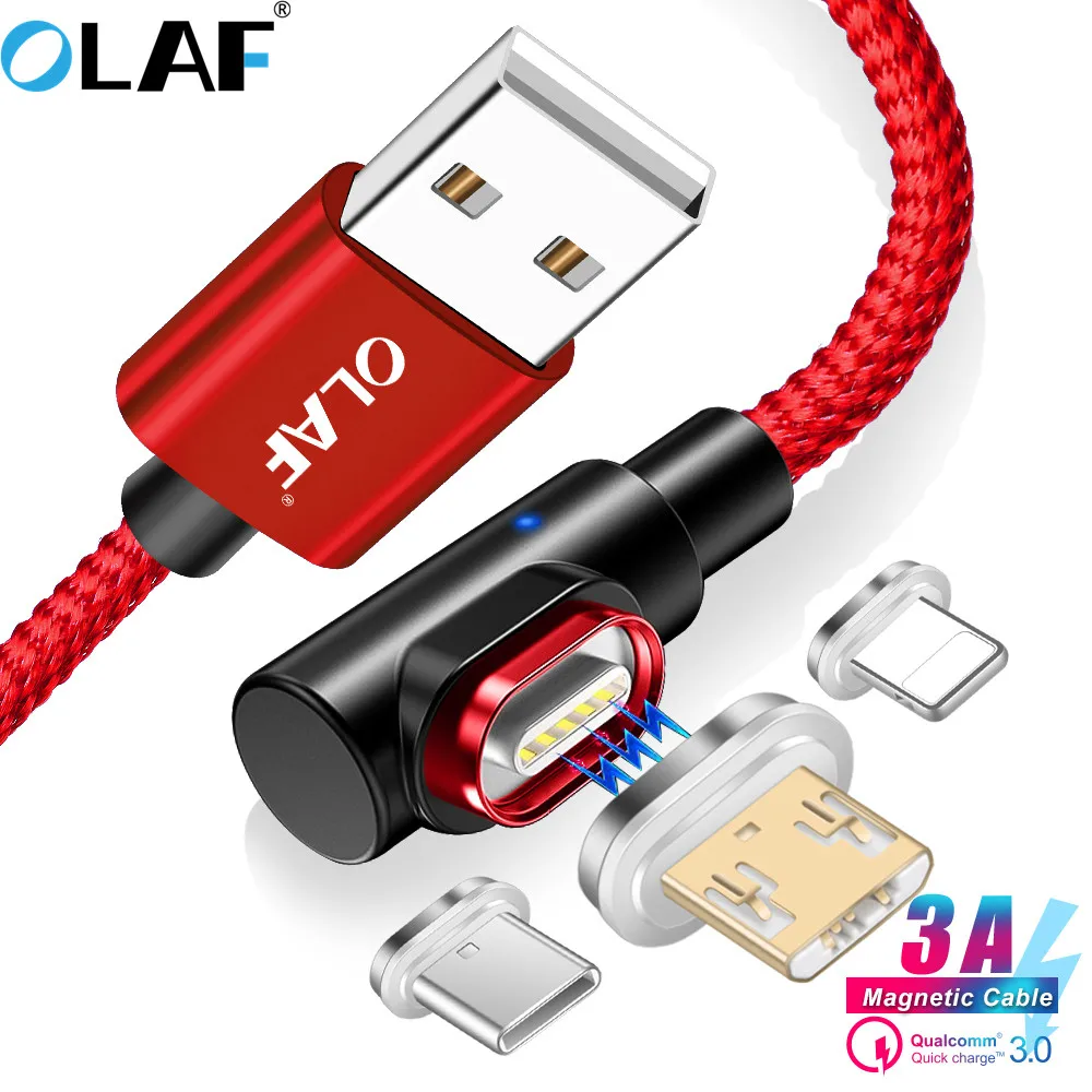

OLAF 2M Quick charge 3.0 3A Magnetic cable Micro Type usb C fast charging for iPhone samsung magnet Android phone cable Cord