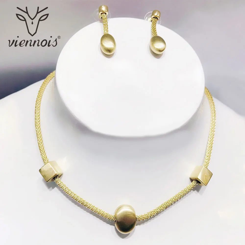 Viennois Gold Color Drop Earrings Jewelry Set for Women Female Party