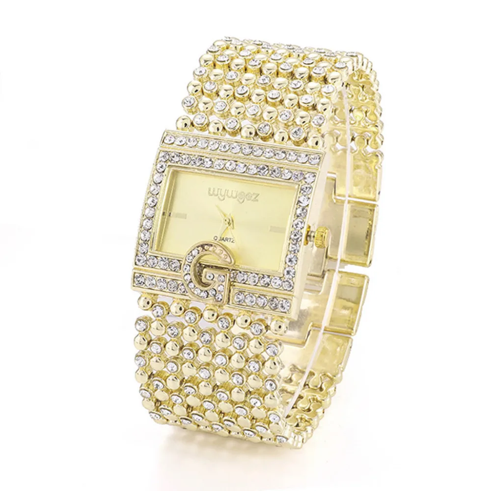 Classic Fashion Women Watches Golden Luxury Brand Rhinestone Dress Casual Ladies Quartz Wristwatch Clock Gift Zegarek Damski#W